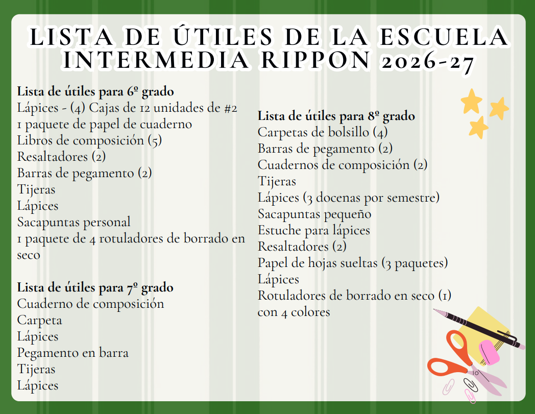 School Supply List 2026-27 School Year in Spanish